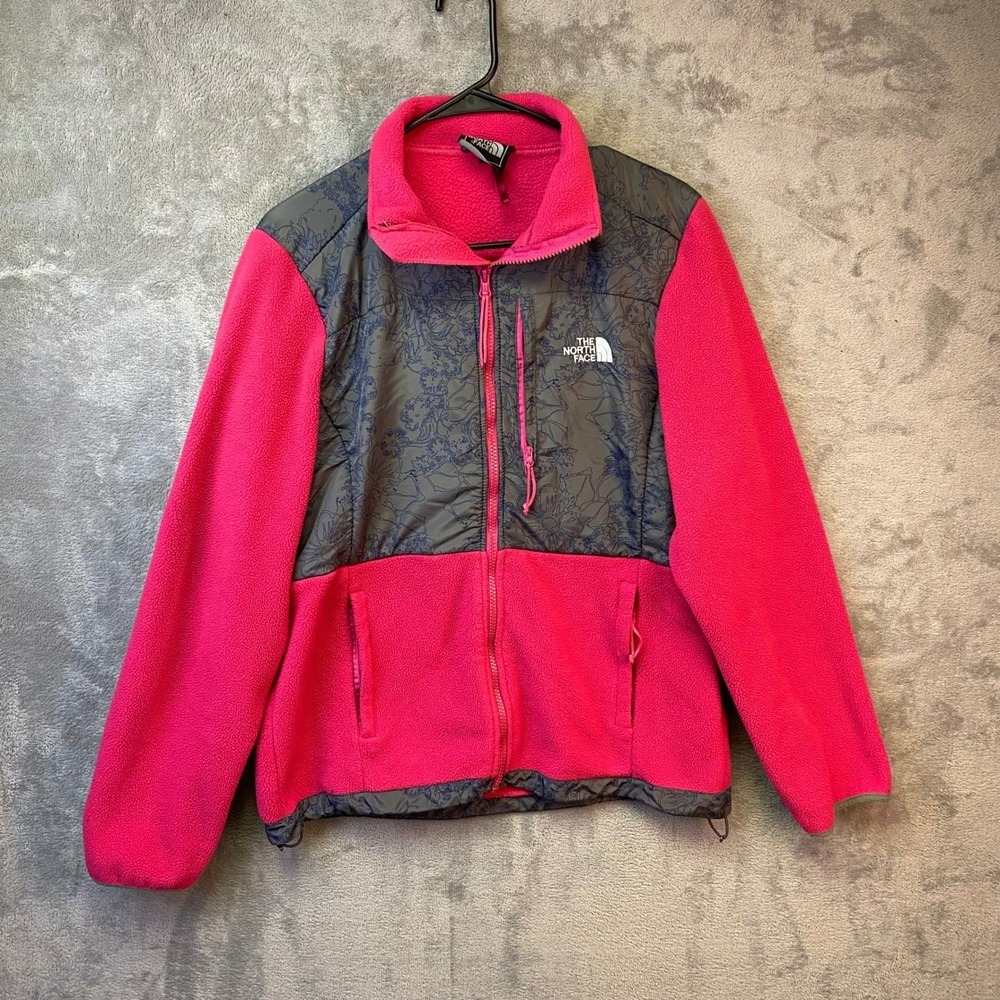 The North Face Denali Fleece Jacket Pink Grey Floral Print Womens XL Full Zip